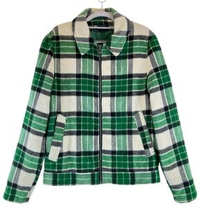 ASOS DESIGN Harrington Jacket Green Check Plaid Preppy Classic Sz S